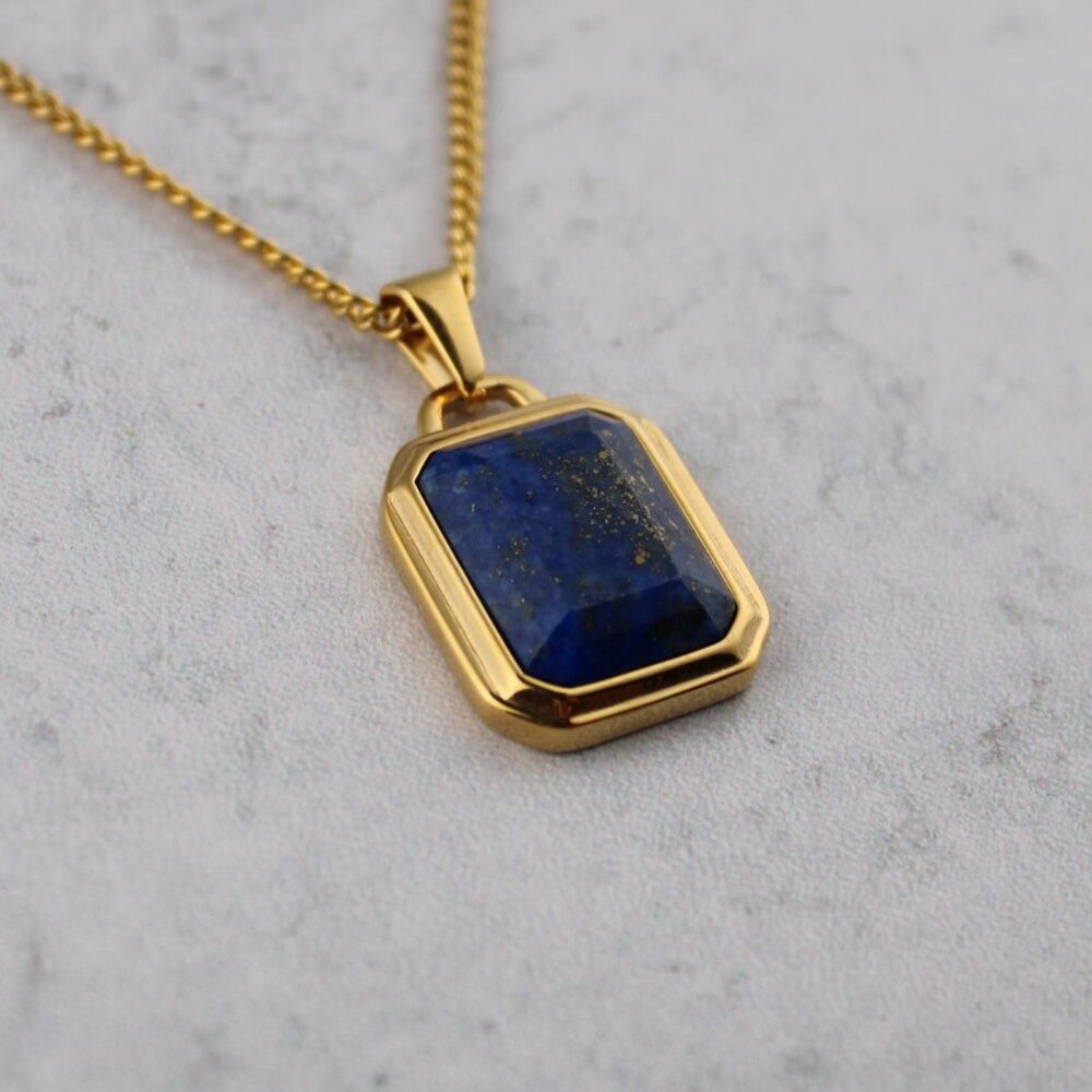 Gold Lapis Lazuli Pendant Chain Necklace - Picture 3 of 5